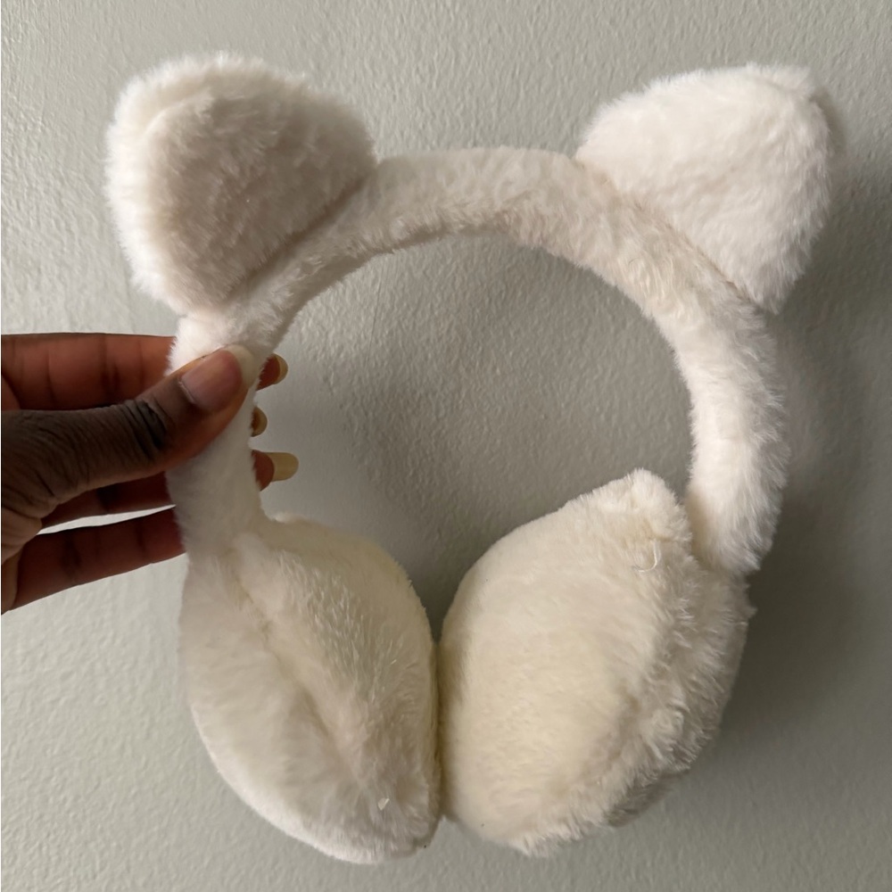 Fluffy White Cat Ear Earmuffs